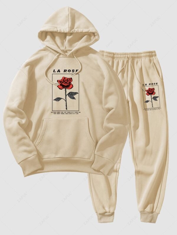 buy Men's Matching Athleisure Style Sweatsuit Co Ord Letter Floral Rose Graphic Printed Drawstring Thermal Fleece Lined Pullover Hoodie and Jogger Pants Two Piece Set - LIGHT COFFEE 2XL