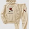buy Men's Matching Athleisure Style Sweatsuit Co Ord Letter Floral Rose Graphic Printed Drawstring Thermal Fleece Lined Pullover Hoodie and Jogger Pants Two Piece Set - LIGHT COFFEE 2XL