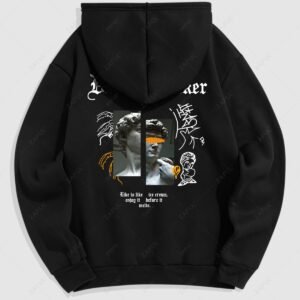 shops Men's Statue DREAM MAKER Graphic Pattern Fleece-lined Pullover Hoodie - BLACK L