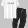 shops Men's PARIS Letter Printed Short Sleeves T-shirt and Streetwear Casual Techwear Jogger Cargo Pants Set - BLACK ONE SIZE