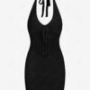 outfit Women's Sexy Vacation Beach Tied Open Back Crochet Knit Openwork Halter Slinky Mini Dress - BLACK ONE SIZE
