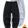 shop Men's Minimalist Style Solid Color Fuzzy Fleece-lined Drawstring Jogger Sweatpants(2PCS Set) - BLACK 2XL