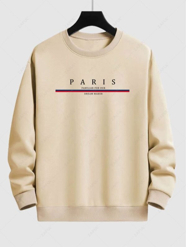 outfits Men's PARIS Letter Graphic Printed Crew Neck Pullover Sweatshirt - LIGHT COFFEE XL