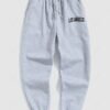 outfit Men's Minimalist Style Letter LOS ANGELES Pattern Fuzzy Fleece-lined Drawstring Jogger Sweatpants - GRAY S