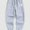 women Men's Minimalist Style Bird Pattern Fuzzy Fleece-lined Drawstring Jogger Sweatpants - GRAY M