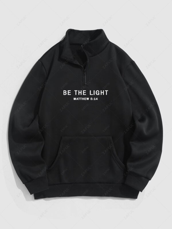outfit Men's Casual Letter Printed Fuzzy Fleece-lined Half Zip Stand Collar Kangaroo Pocket Design Pullover Sweatshirt - BLACK XL